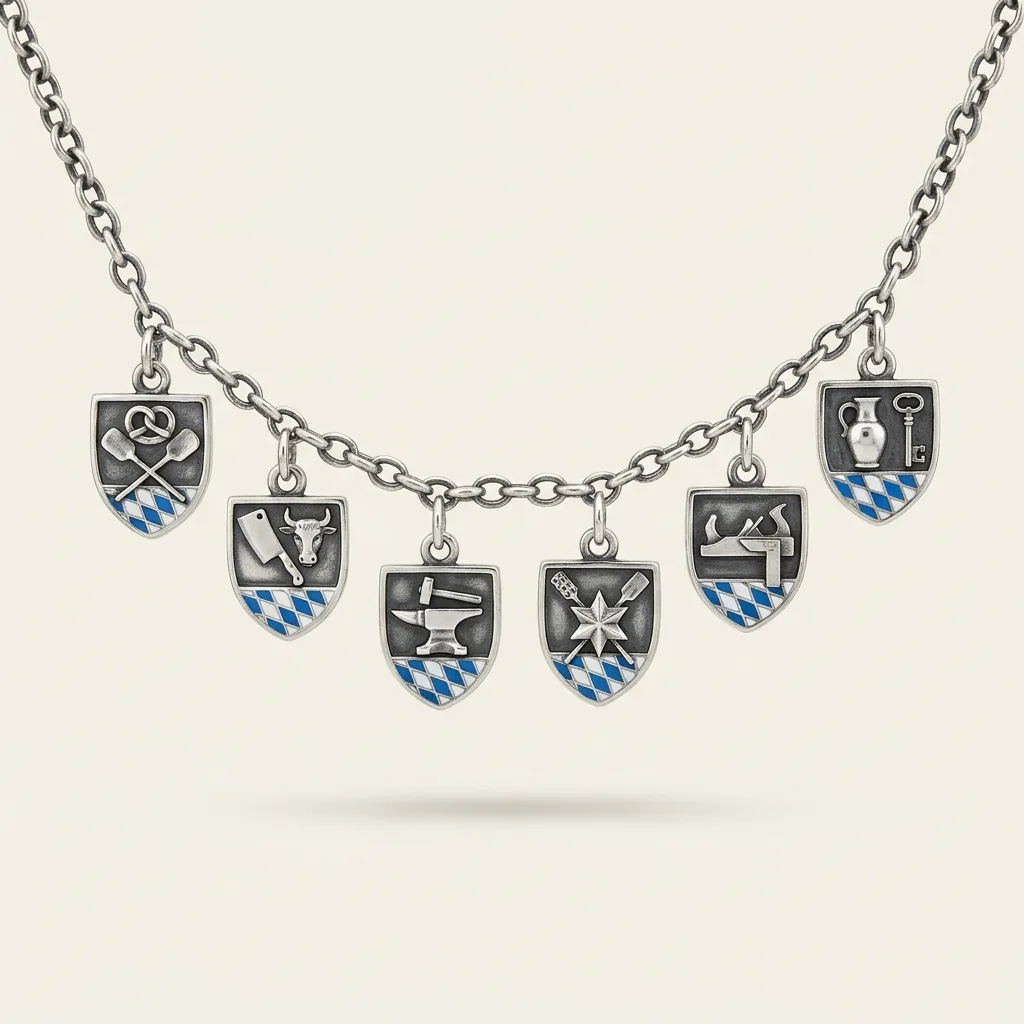 Set Maibaum: Zunftzeichen Bäcker, Zunftzeichen Metzger, Zunftzeichen Schmied, Zunftzeichen Brauer, Zunftzeichen Schreiner, Zunftzeichen Wirt
